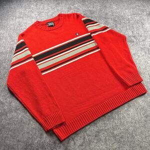Vintage Southpole Sweater Men’s XL Red Striped Knit Y2K Hip Hop Crewneck